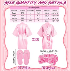 Xuhal 36 Pcs Spa Party Supplies for Girls 12 Kimono Robe V Neck Bathrobe 12 Soft Spa Headband 12 Disposable Foam Slippers (Pink, Size 10)