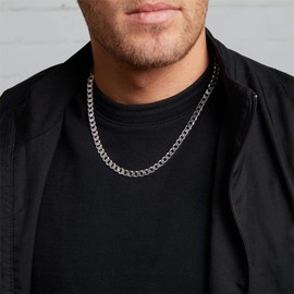 Fossil Necklace for Men Dress, Total Length: 65 cm + 5 cm / Pendant: 32mm x 7mm Silver Stainless Steel Necklace, JF03440040