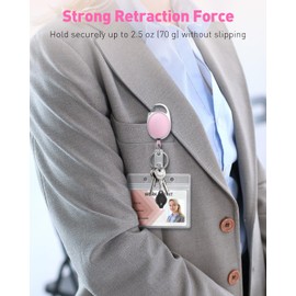Uniclife 2 Pack Retractable Badge Reel for Badge Holder Heavy Duty Retractable Keychain Strong ABS Casing with Stainless Steel Spring Coil 61 cm Nylon Rope Carabiner Clip and Key Ring Pink