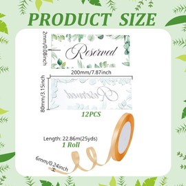 AHANDMAKER 12Pcs Reserved Signs for Wedding Chairs Rectangle Greenery Reserved Seating Signs with Ribbon for Wedding Important Events Church Pews Chair and Restaurant 80x200x2mm