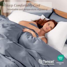 Bare Home Tencel Duvet Cover Set - Lyocell Derived from Eucalyptus - King/Cal King Size - Ultra Soft 3 Piece Bedding Duvet Cover & Pillow Shams (King/Cal King, Indigo)