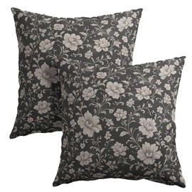 Spring Floral Block Print Pillow Covers 18x18 Inch Vintage Black Flowers Decorative Throw Pillow Covers Pack of 2 Neutral Floral Pillowcases Farmhouse Cushion Covers for Home Living Room Couch Sofa