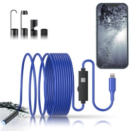 Inspection Camera - Endoscope Camera with Light, 1920P HD Bore Scope Borescope with 8 Lights, Waterproof 16.4FT Semi-Rigid Cord for Pipe Inspection, Industrial Endoscope for Phones(Blue)