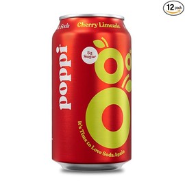 Poppi Sparkling Prebiotic Soda Beverage with Apple Cider Vinegar, Seltzer Water and Fruit Juice, Cherry Limeade Flavor, 12 oz, Pack of 12, Packaging May Vary 