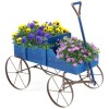 Wooden Wagon Plant Bed with Metal Wheels for Garden Yard