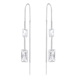AeraVida Glowing Clear Cubic Zirconia Rectangles Sterling Silver Chain Threader Earrings