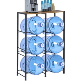 Arbuxzuy 5 Gallon Water Jug Holder, Water Jug Stand with Storage Rack, 3-Tiers Water Dispenser Stand, Water Bottle Stand for Kitchen, Office, Living Room, Brown