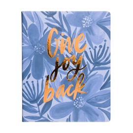 Eccolo Large Lined Journal Notebook, Hardbound Cover, Writing Journal, 256 Ruled White Pages, Ribbon Bookmark, Lay Flat, Desk Size for Work or School, Give Joy Back, Floral (Blue, 8x10 inches)