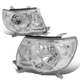 Auto Dynasty Headlights Assembly Compatible with 2005-2011 Toyota Tacoma, Driver and Passenger Side Halogen Headlamps Replacement, OE Style, Chrome Housing Clear Corner