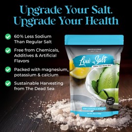 Aromasong Low Sodium Sea Salt - 100% Natural - 60% Less Sodium - Bulk 19 Lb Bag - Fine Grain Dead Sea Potassium Chloride with Dead Sea Salt - Used As Table Salt Substitute For Low Sodium Diet