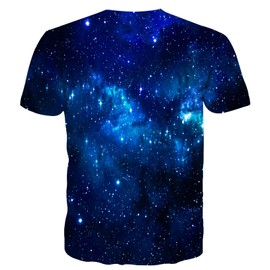 Linnhoy Graphic Tees for Men and Women Unisex 3D Printed Galaxy Shirts Blue Patterned Novelty T-Shirts Funny Space for Adults and Teens Colorful Cool Tops Short Sleeves Fashion Casual Sports Size L