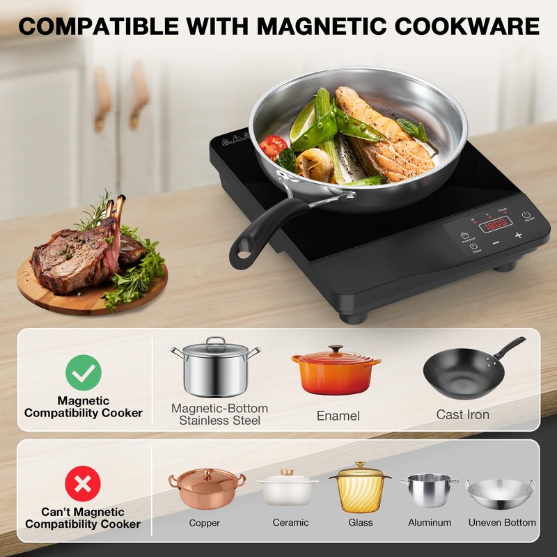 Nafewin Portable Induction Cooktop 1800W,110V Single Burner Induction Burner &