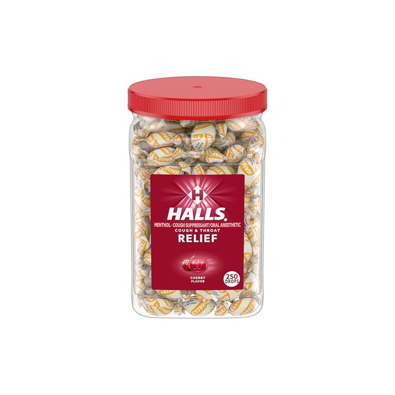 Halls Relief Cherry Cough Drops, Bulk Cough Drops, 250 Drops