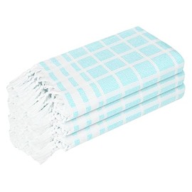 HEIRLOOM COMFORT Aqua Blue and White Dotted Matrix Kitchen Towels 3 Pack, 16x26 Inch, 100% Cotton, Soft & Quick Dry, Absorbent, Reusable, Decorative Tassel Dish Towel for Cooking and Cleaning