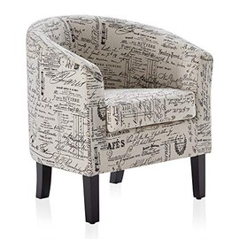 BELLEZE Modern Accent Arm Club Chair Linen Fabric Tub Barrel Style for Living Room, Bedroom, or Reception Room with Flared Legs and Plush Cushion - Highland (Black & Beige)