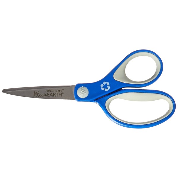 Westcott 7-Inch Kleenearth Soft Handle Straight Scissors, Blue/Gray (15553)