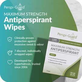 Perspi-Guard Max Strength Antiperspirant Body Wipes for Adults, 7 Individual Travel Wipes for Women & Men, Travel Essentials, 1-Pack
