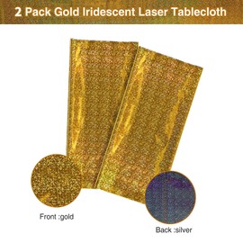 SINGOMON 2PCS Gold Table Cloth Glitter Gold Tablecloth Glitter Laser Disposable Tablecloth Waterproof Tablecloth 54x108 inches Plastic Table Cloth Picnic Table Covers for Gold Birthday Decorations