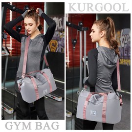 KURGOOL Gym Bag with Wet Pocket, Waterproof Sports Duffel Travel Tote Bags for Weekend Getaway, Lightweight Trendy Weekender Overnight Bags for Women (Gray)