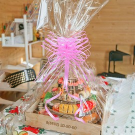 Large Bows for Gift Wrapping - Iridescent Pink Organza Pull-Bow for Baskets, Gifts Bow for Women, Party, Valentines Day, and More(6 inches, 10PCS)