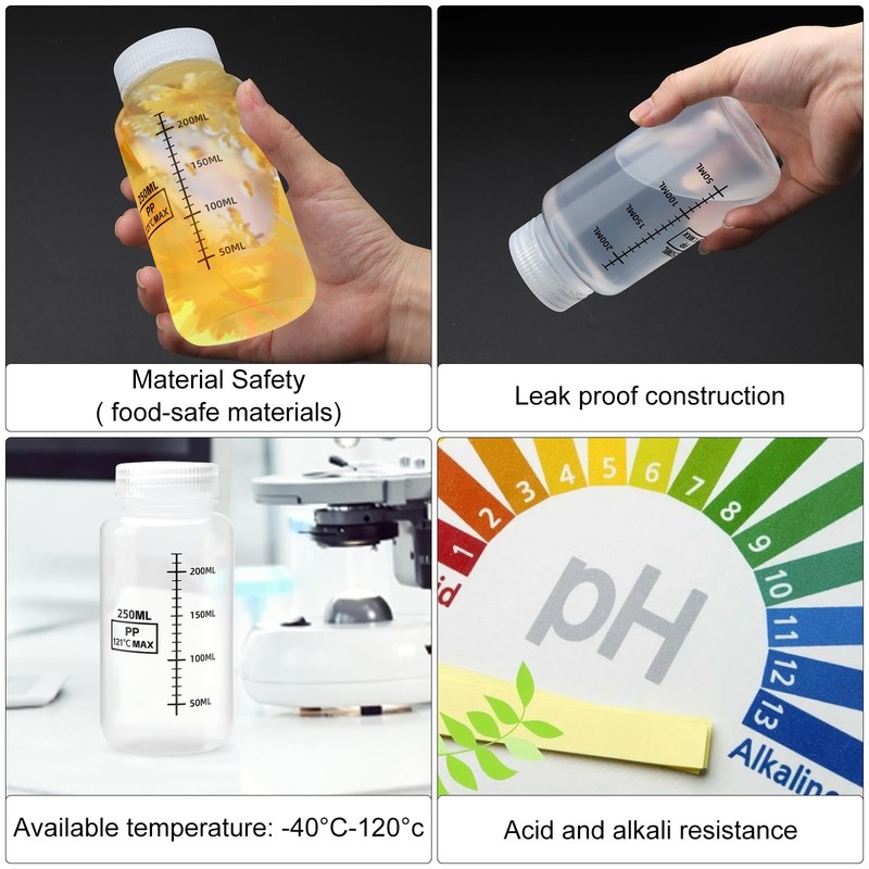 Pack of 2 Wide Mouth Plastic Bottles, 250 ml, Laboratory