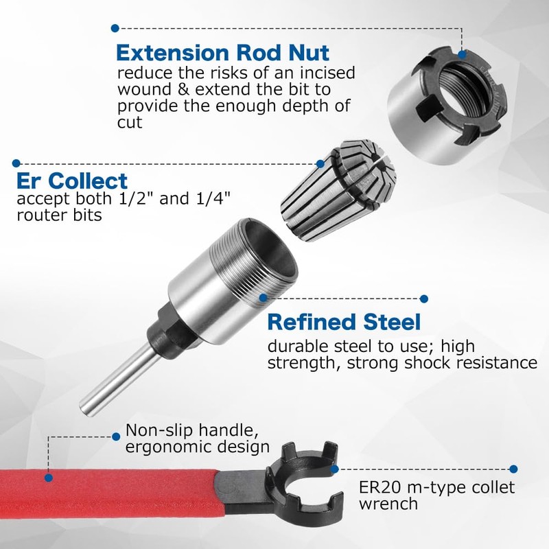 Yetaha 1/4-Inch Shank Router Bit Collet Extension Chuck Converter Adapter