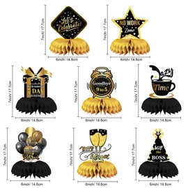 Qpout 8 Pieces Retirement Party Table Honeycombs Black and Gold Honeycomb Centerpieces Farewell Decor Table Toppers Decorations Retirement Party Photo Booth Props for Happy Retirement Supplies