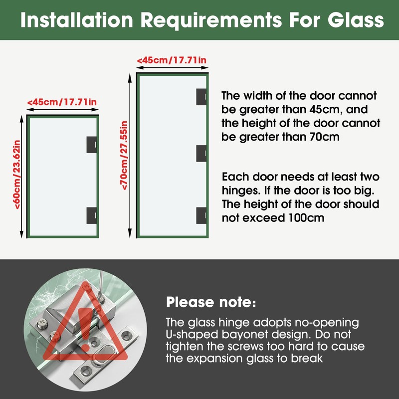 Glass Cabinet Door Hinges, 304 Stainless Steel, Hydraulic Soft Close,