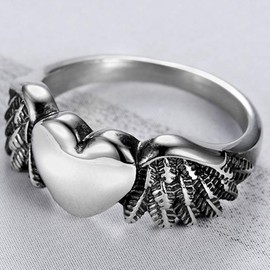 Jude Jewelers Vintage Style Angel Wing Heart Shaped Wedding Band Cocktail Party Promise Ring (Silver, 9)