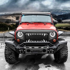 BEEYEO Front Grill, Wrangler Grille for 2007-2018 Wrangle JK/JKU 2 & 4 Door, Shark Style Grille Wrangler JK/JKU Grille, Matte Black Wrangler Grille