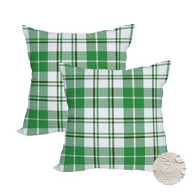 Fukeen 2 Pack Waterproof Outdoor St. Patrick's Day Pillow Covers 20x20 Inch Green and White Buffalo Plaids Checked Throw Pillow Cases Spring Farmhouse Decorations Cushion Cover Double Sided