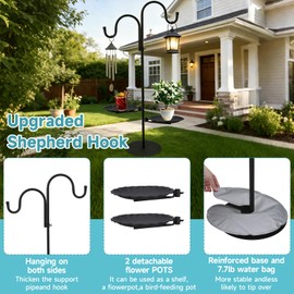 Ribgwo Upgraded 74" Shepherd's Hook Stand plant，Bird Feeder，Wind Chime Hanger Stand, Waterproof Metal & Adjustable-Height Standing Pole Holder for Lantern and Wreath, Indoor & Outdoor
