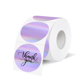 YEGAWEN 1.5" Holographic Direct Thermal Label Stickers, Round Printable Rainbow Glitter Thermal Printer Sticker Labels for Gift Wrapping, Self-Adhesive DIY Custom Logo Design- Purple