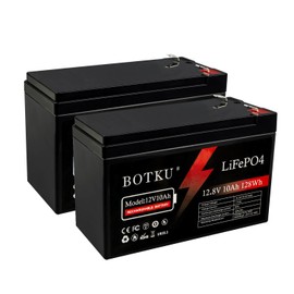 BOTKU 2 Pack 12V 10Ah Lithium LiFePO4 Deep Cycle Battery, 3000+ Cycle Rechargeable Lithium Iron Phosphate Battery for Solar, Fish Finder, Power Wheels, Lighting, Off-Grid Applications with 20A BMS