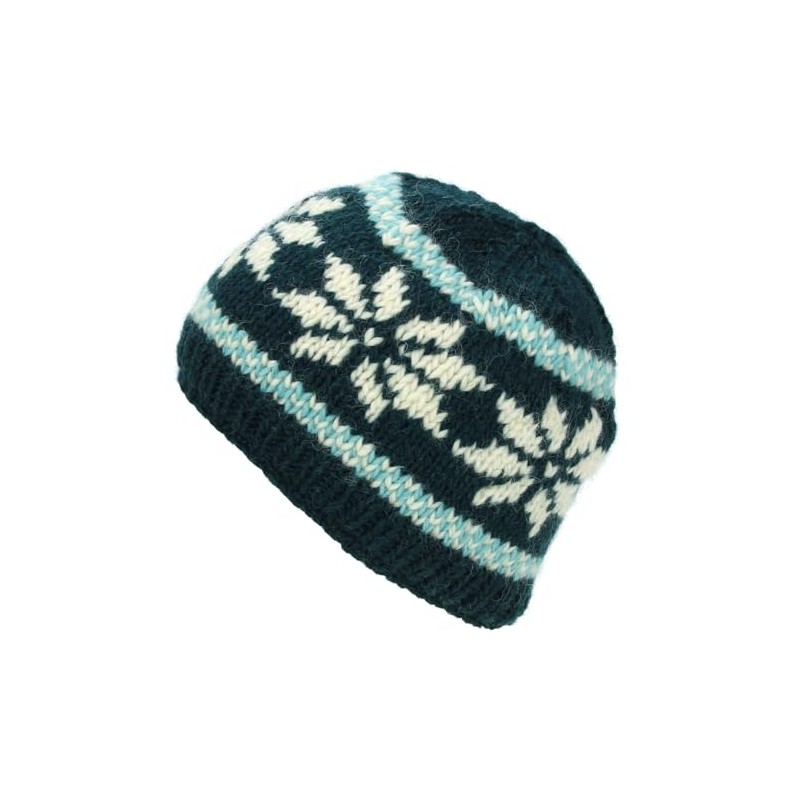 LOUDelephant Knitted Wool Hat, Snowflake Dark Teal