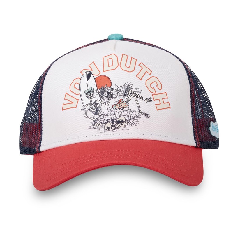 Von Dutch Unisex Surf Trucker Adjustable Snapback Cap White Red