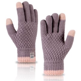 KALOEY Women’s Winter Double-Layer Warm Touchscreen Gloves - Thick Knit Pineapple Pattern Gloves with Soft Fleece Lining, Windproof Outdoor Cycling