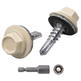 (Pack of 25) Metal Roofing Screws 3/16" x 3/4" (4.8 x 19 mm) Self-Drilling Screws with EPDM Washers Painted Hex Washer Tapping Screw Light Ivory RAL 1015