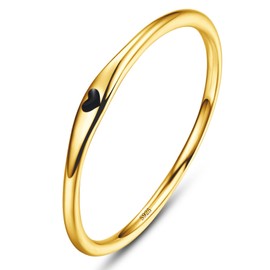 Bonlavie Gold Plated 925 Sterling Silver Rings for Women Simple Carve Heart Wedding Band Stackable Promise Ring for Her Size P 1/2