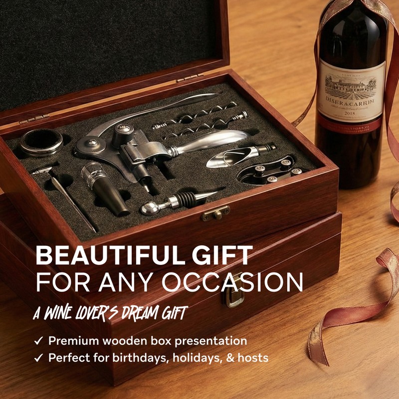 Wine Bottle Opener Gift Set with Wooden Box, Premium Stainless