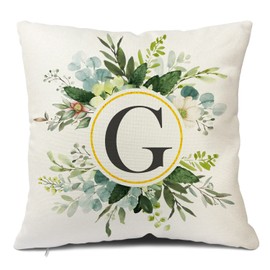 Snylcee Monogram Letter G Throw Pillow Covers Floral 12x20 Inch, Greenery Spring Pillows Decorative Throw Pillows Pillowcase Summer Farmhouse Decor for Couch Sofa, Family Last Name Initial Pillow Case