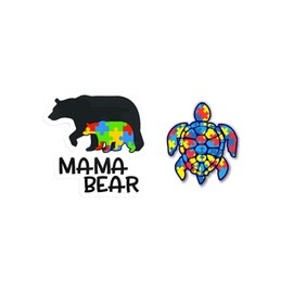 eDesign 2-Pack Autism Mama Bear 4-inch & Autism Puzzle Sea Turtle 3-inch Vinyl Decal Sticker for Car Truck Van SUV Window Wall Cup Tumblers Laptop