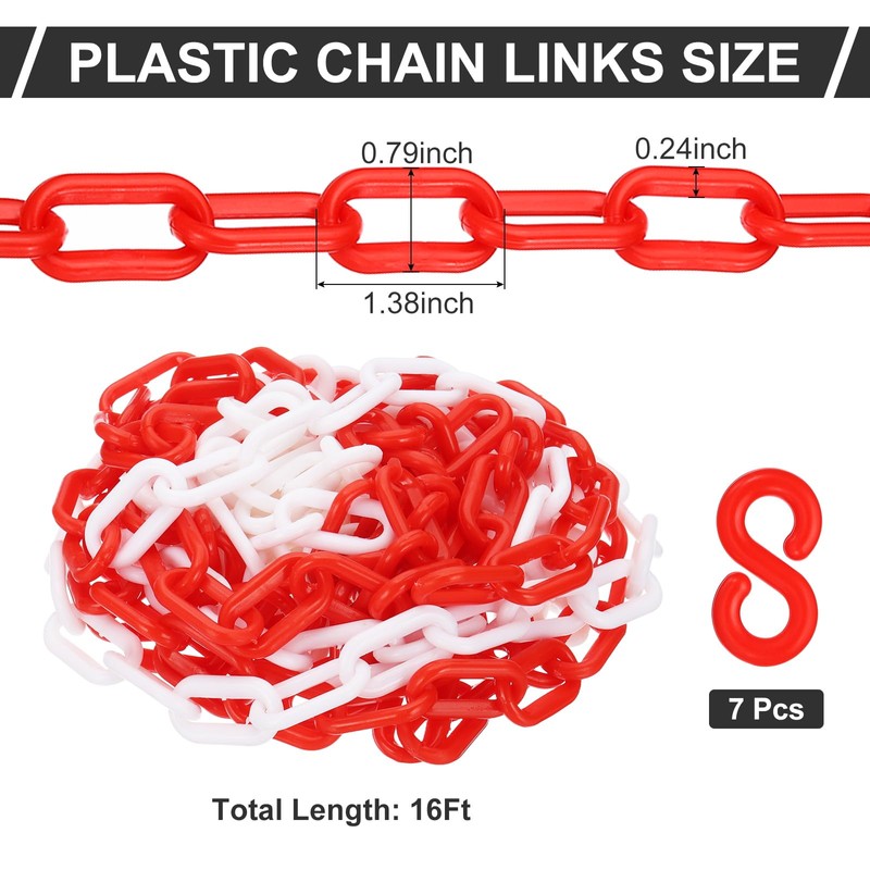 PATIKIL Red/White Plastic Chain, 16 ft 6mm Safety Barrier Chain