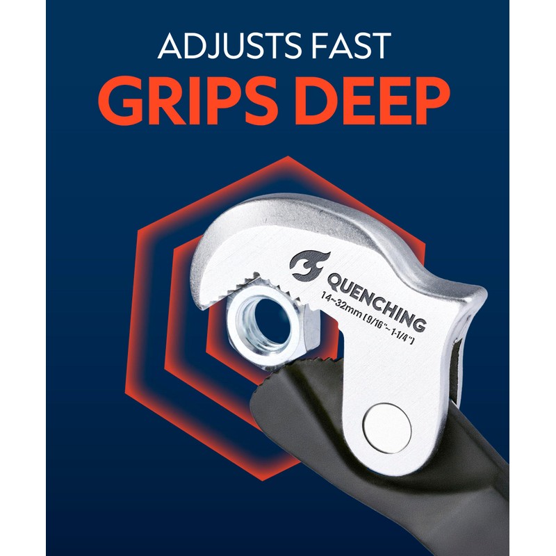 QUENCHING Self Adjusting Crowfoot Wrench, 9.5" Auto Jaw 9/16" to