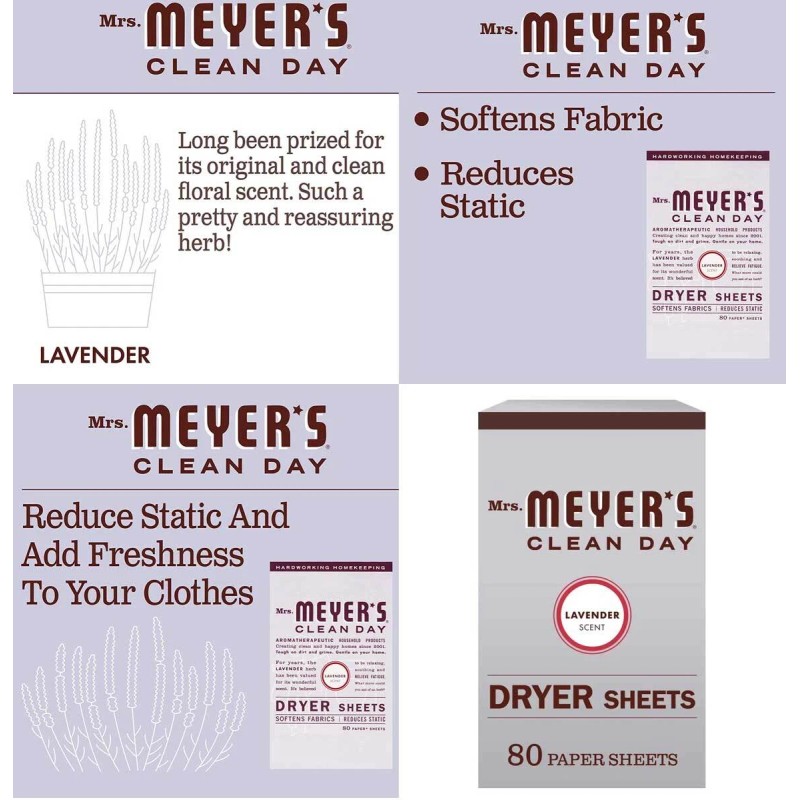 Mrs Meyers Dryer Sheets Clean Day Lavender - 80 Ct