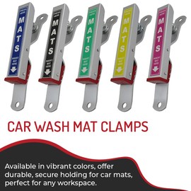 HI-TECH Car Wash Mat Clamps – Heavy-Duty Floor Mat Holders for Cleaning & Drying – Rust-Resistant Aluminum – Mountable – Holds All Mats – Red, 4 Pack
