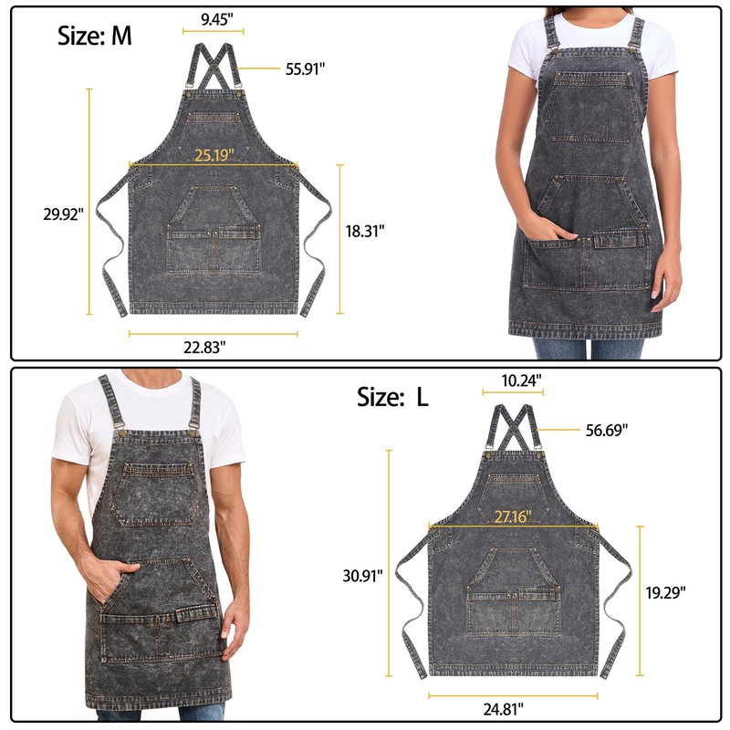 Beitiny Denim Apron with Pockets, Cross Back Apron for Men