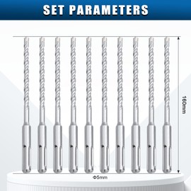 hsawbit 10PCS Masonry Drill Bits Set with SDS Plus Shank, 5mm x 160mm Hammer Drill Masonry Drills Tungsten Carbide Tip for Concrete, Brick, Cement Walls, Stone