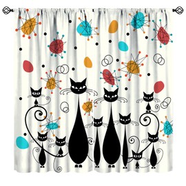 Mid Century Modern Curtains, Atomic Black Cat Starbursts Iconic Sputnik Retro Abstract Geometric 1950s 1960s Blackout Window Treatments for Living Room Bedroom, Beige Black 42x45 Inch