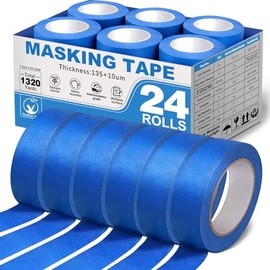Aheroi Painters Masking Tape, 24 Rolls Blue Painting Tape Bulk 120℃ Automotive Masking Tape (1320yd=24 * 1in*55yd), Multi-Purpose Painter's Tape for Walls Labeling Arts DIY, No Residue Easy Removal